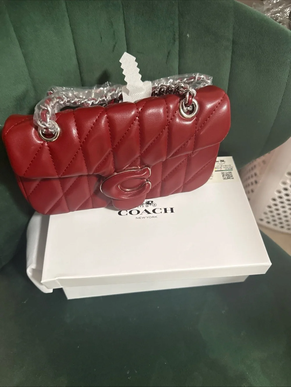 Coach fashion Quilted Leather Shoulder Bag in Red with Chain Strap
